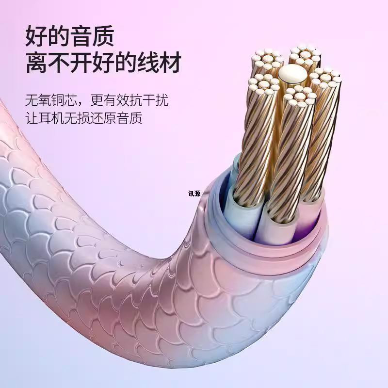 Type-c扁头耳机有线适用安卓手机圆孔3.5m吃鸡游戏圆孔耳机